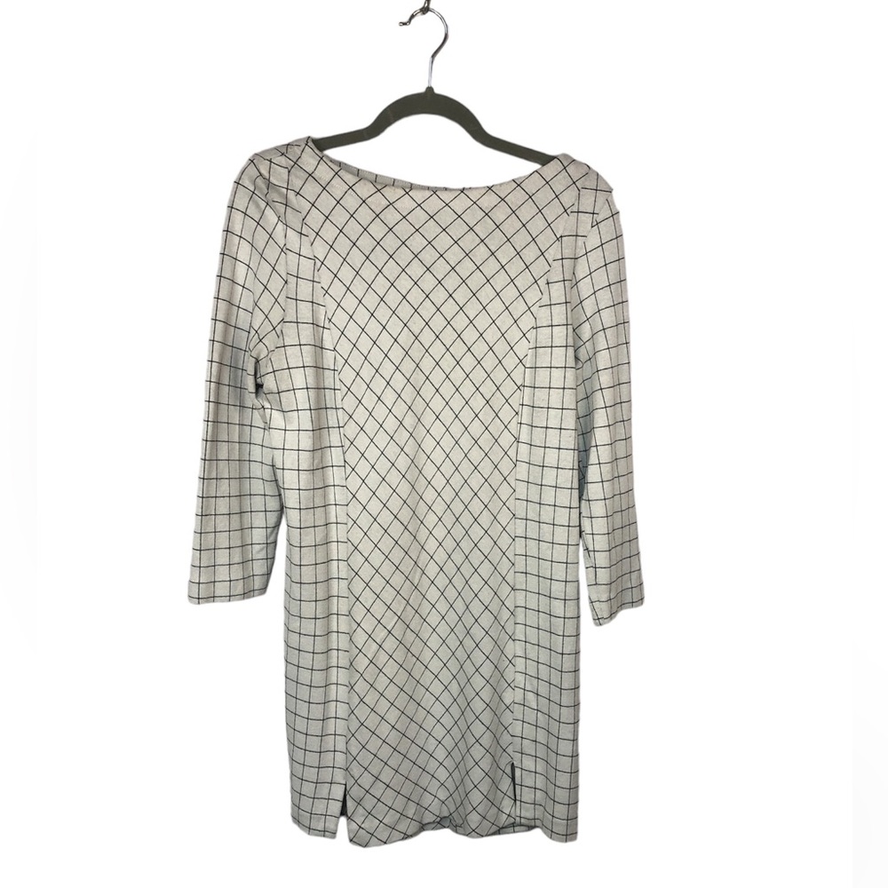 J. Jill Women’s Tunic Plaid Windowpane Grayish Cream Fine Black Lines Pointe